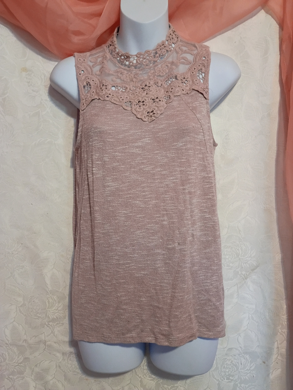 love, Fire Ladies Blush Pink Lace Yoke Sleeveless Top Sz Sm